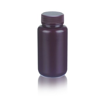 Wheaton&#174; Leak Resistant Bottle capacity 250&#160;mL, high-density polyethylene bottle, amber bottle, wide-mouth bottle, bottle diam. × H 61&#160;mm × 125&#160;mm, 43-410