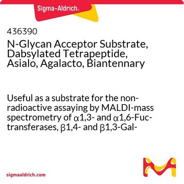 N-Glycan Acceptor Substrate, Dabsylated Tetrapeptide, Asialo, Agalacto, Biantennary Useful as a substrate for the non-radioactive assaying by MALDI-mass spectrometry of &#945;1,3- and &#945;1,6-Fuc-transferases, &#946;1,4- and &#946;1,3-Gal-transferases, &#946;1,2-xylosyltransferase, and endo-N-acetylglucosaminidases.