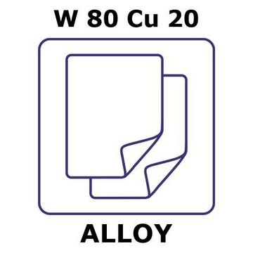 Tungsten-copper alloy, W80Cu20 foil, 100 x 100mm, 3.0mm thickness