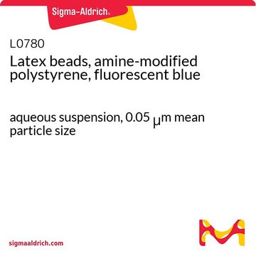 Latex beads, amine-modified polystyrene, fluorescent blue aqueous suspension, 0.05&#160;&#956;m mean particle size