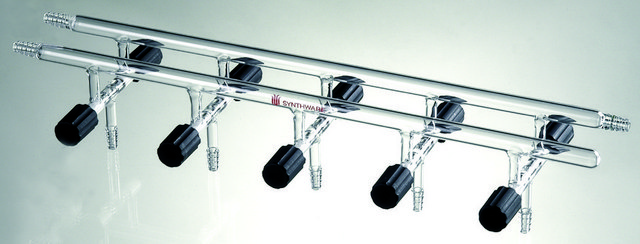 Synthware&#8482; Vacuum/Inert Gas Manifold with double bank and high vacuum valves number of ports, 5, Hose Connections: Front-left-right, Rear-right