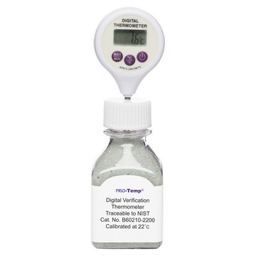 SP Bel-Art&#174; H-B Frio-Temp&#174; Calibrated Electronic Verification Lollipop Stem Thermometer temp. range at 0-70 °C, 22°C Ambient Calibration, bottle volume 60&#160;mL , with glass beads