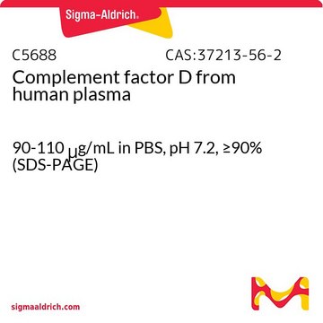 Complement factor D 来源于人类血浆 90-110&#160;&#956;g/mL in PBS, pH 7.2, &#8805;90% (SDS-PAGE)