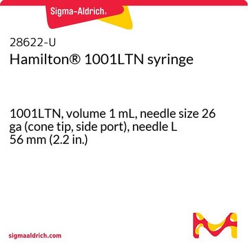 Hamilton&#174; 1001LTN syringe 1001LTN, volume 1&#160;mL, needle size 26 ga (cone tip, side port), needle L 56&#160;mm (2.2&#160;in.)