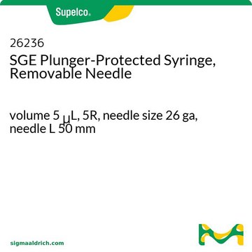 SGE Plunger-Protected Syringe, Removable Needle volume 5&#160;&#956;L, 5R, needle size 26 ga, needle L 50&#160;mm