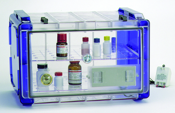 Scienceware&#174; Secador&#174; auto-desiccator cabinet model 4.0, horizontal profile, blue end caps, AC/DC input 120 V AC