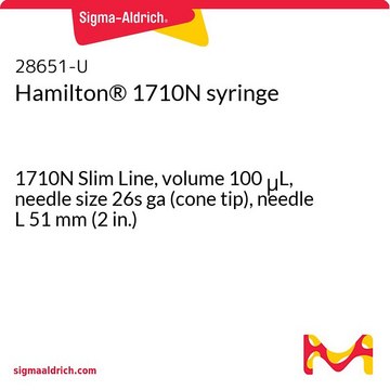 Hamilton&#174; 1710N syringe 1710N Slim Line, volume 100&#160;&#956;L, needle size 26s ga (cone tip), needle L 51&#160;mm (2&#160;in.)