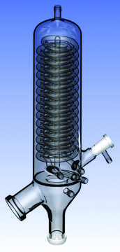 Ace rotary evaporator condenser complete "V" assembly plastic-coated glass, fits Büchi&#174; models R-200/R-205 and R-114/R-144, includes 1 L receiving flask and clamp