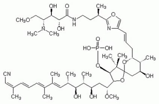 Calyculin A, Discodermia calyx Calyculin A, CAS 101932-71-2, is a cell-permeable inhibitor of protein phosphatase 2A (IC&#8325;&#8320; = 0.5-1 nM) and protein phosphatase 1 (PP1; IC&#8325;&#8320; = 2 nM).