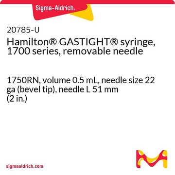 Hamilton&#174; GASTIGHT&#174; syringe, 1700 series, removable needle 1750RN, volume 0.5&#160;mL, needle size 22 ga (bevel tip), needle L 51&#160;mm (2&#160;in.)