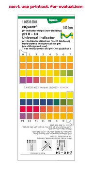 pH-indicator strips pH 0 - 14 Universal indicator non-bleeding, pH range 0-14, graduations and accuracy accuracy: 1&#160;pH unit, for use with MQuant&#174; StripScan App