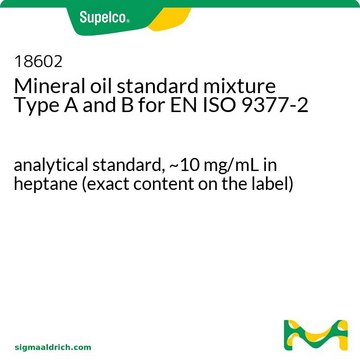 Mineral oil standard mixture Type A and B for EN ISO 9377-2 analytical standard, ~10&#160;mg/mL in heptane (exact content on the reference material certificate)