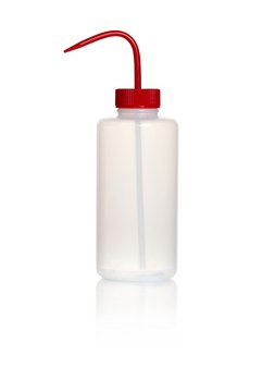 Azlon&nbsp;Square Shoulder Unvented Wash Bottles wide-neck, low-density polyethylene bottle, red polypropylene closure, capacity 1000 mL