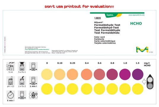 Formaldehyde Test colorimetric, 0.1-1.5&#160;mg/L (HCHO), for use with MCOLORTEST&#174;