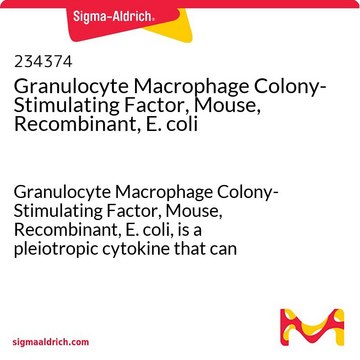 Granulocyte Macrophage Colony-Stimulating Factor, Mouse, Recombinant, E. coli Granulocyte Macrophage Colony-Stimulating Factor, Mouse, Recombinant, E. coli, is a pleiotropic cytokine that can stimulate the proliferation, maturation, and function of hematopoietic cells.