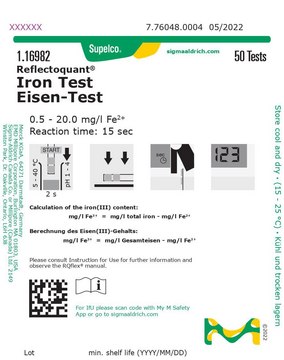 Iron Test reflectometric, 0.5-20&#160;mg/L (Fe2+), for use with REFLECTOQUANT&#174;