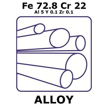 Fecralloy - Iron-Chromium, Fe72.8Cr22Al5Y0.1Zr0.1 500mm rod, 20mm diameter