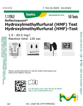 Hydroxymethylfurfural (HMF) Test reflectometric, 1.0-60.0&#160;mg/L (hydroxymethylfurfural (HMF)), for use with REFLECTOQUANT&#174;