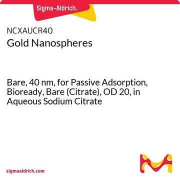 Gold Nanospheres Bare, 40&#160;nm, for Passive Adsorption, Bioready, Bare (Citrate), OD 20, in Aqueous Sodium Citrate