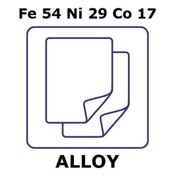 Glass Sealing Alloy, Fe54Ni29Co17 foil, 25 x 25mm, 0.025mm thickness, annealed, light tight (lt)