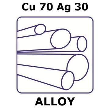 Copper/silver rod, Cu 70%/Ag 30%, 15&#160;mm diameter, length 200 mm, temper as drawn