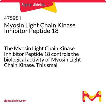 Myosin Light Chain Kinase Inhibitor Peptide 18 The Myosin Light Chain Kinase Inhibitor Peptide 18 controls the biological activity of Myosin Light Chain Kinase. This small molecule/inhibitor is primarily used for Phosphorylation &amp; Dephosphorylation applications.