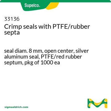 带 PTFE/橡胶隔垫的钳口密封盖 seal diam. 8&#160;mm, open center, silver aluminum seal, PTFE/red rubber septum, pkg of 1000&#160;ea