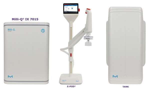 Milli-Q&#174; IX 7015 Pure Water Purification System output: type 2 water (> 5&#160;M&#937;·cm), input: potable tap water, The most advanced pure water system for the production of Elix&#174; quality water at a flow rate of 15 L/h.