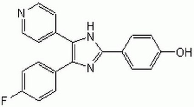 SB 202190 SB 202190, CAS 152121-30-7, is a potent, reversible, competitive inhibitor of p38. Inhibits p38 phosphorylation of myelin basic protein. Blocks the activity of p38&#946; (Ki = 16 nM; IC&#8325;&#8320; = 350 nM).