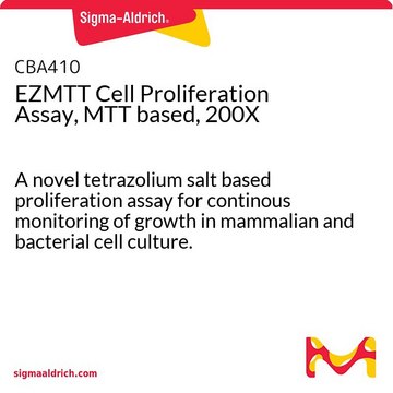 EZMTT Cell Proliferation Assay, MTT based, 200X A novel tetrazolium salt based proliferation assay for continous monitoring of growth in mammalian and bacterial cell culture.