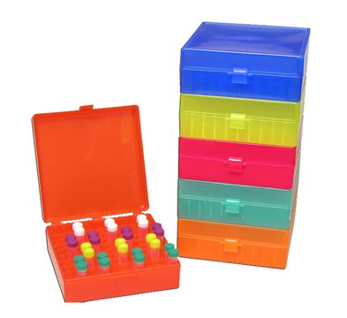 MTC&#8482; Bio Storage Box With Hinged Lid to hold, 100 x 1.5 mL tubes, assorted colors