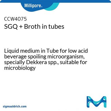 SGQ + Broth in tubes Liquid medium in Tube for low acid beverage spoiling microorganism, specially Dekkera spp., suitable for microbiology