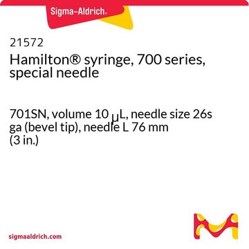 Hamilton&#174; syringe, 700 series, special needle 701SN, volume 10&#160;&#956;L, needle size 26s ga (bevel tip), needle L 76&#160;mm (3&#160;in.)