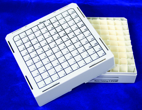 Nunc&#174; MAX-100 Cryostore storage boxes MAX-100 w/ 10 x 10 divider, for cryovial size 1.0-1.8mL, 24/cs