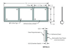 Grace Bio-Labs HybriWell™ sealing system, SecureSeal™ adhesive chamber chamber volume 100 μL, L × W × thickness 20 mm × 21 mm × 0.25 mm, port diam. 1.5 mm