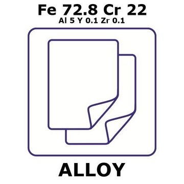 Fecralloy&#174; - iron/chromium foil, thickness 0.05&#160;mm, Fe72.8%/Cr22%/Al 5%/Y 0.1%/Zr 0.1%, size 100 × 100&#160;mm, temper as rolled