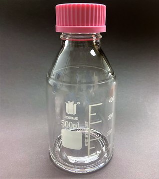 Synthware™ Glass wide mouth media bottle borosilicate glass 3.3, capacity 500 mL, pink polypropylene cap