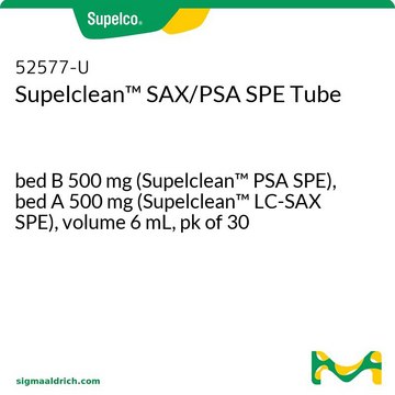 Supelclean&#8482; SAX/PSA SPE Tube bed B 500&#160;mg (Supelclean&#8482; PSA SPE), bed A 500&#160;mg (Supelclean&#8482; LC-SAX SPE), volume 6&#160;mL, pk of 30