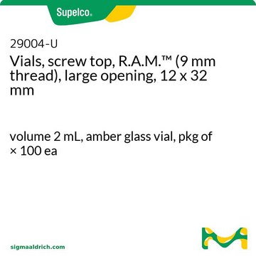 12×32mm R.A.M.&#8482;（9mm 螺纹）广口螺纹口样品瓶 volume 2&#160;mL, amber glass vial, pkg of × 100&#160;ea