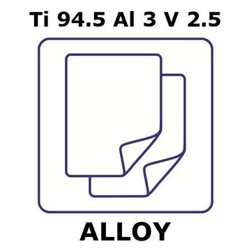 Titanium/Aluminum/Vanadium foil, Ti 94.5%/Al 3%/V 2.5%, thickness 0.25&#160;mm, size 50 × 50&#160;mm, temper annealed