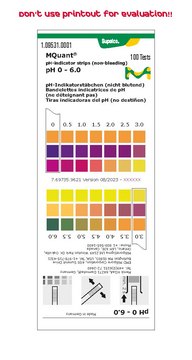 pH-indicator strips pH 0 - 6.0 non-bleeding, colorimetric, pH range 0-6.0, graduations and accuracy accuracy: 0.5&#160;pH unit, MQuant&#174;