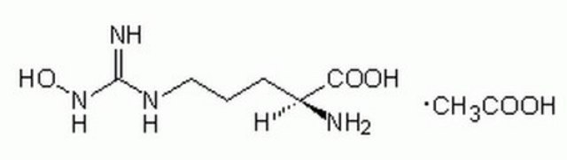 NG-Hydroxy-L-arginine, Monoacetate Salt Cell permeable. A key intermediate in the biosynthesis of nitric oxide by cNOS. NOHA can be efficiently oxidized to nitric oxide and citrulline by cytochrome P450 system.