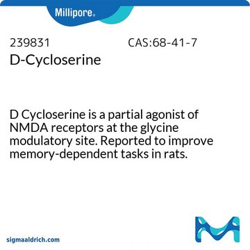 D-环丝氨酸 D Cycloserine is a partial agonist of NMDA receptors at the glycine modulatory site. Reported to improve memory-dependent tasks in rats. Neutral and acidic solutions are unstable.