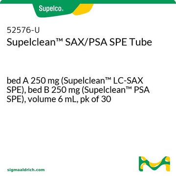 Supelclean&#8482; SAX/PSA 固相萃取管 bed A 250&#160;mg (Supelclean&#8482; LC-SAX SPE), bed B 250&#160;mg (Supelclean&#8482; PSA SPE), volume 6&#160;mL, pk of 30