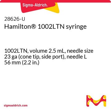 Hamilton&#174; 1002LTN 注射器 1002LTN, volume 2.5&#160;mL, needle size 23 ga (cone tip, side port), needle L 56&#160;mm (2.2&#160;in.)