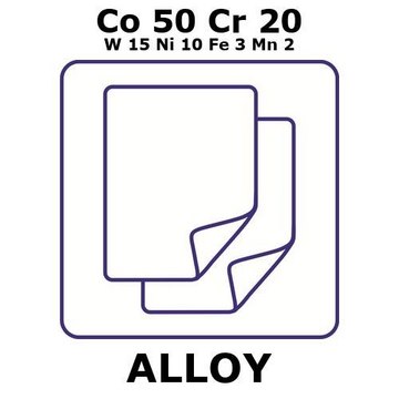 Cobalt-chromium-tungsten-nickel-iron-manganese alloy, Co50Cr20W15Ni10Fe3Mn2 foil, 300 x 300mm, 0.6mm thickness