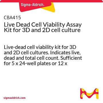 Live Dead Cell Viability Assay Kit for 3D and 2D cell culture Live-dead cell viability kit for 3D and 2D cell cultures. Indicates live, dead and total cell count. Sufficient for 5 x 24-well plates or 12 x 96-well plates.