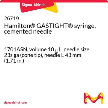 Hamilton&#174; Gastight&#174; 注射器&#65292;粘合针头 1701ASN, volume 10&#160;&#956;L, needle size 23s ga (cone tip), needle L 43&#160;mm (1.71&#160;in.)