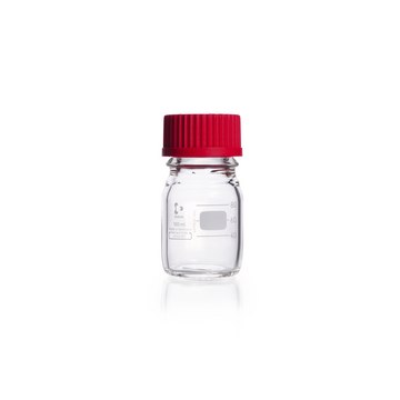 Duran&#174; Laboratory Bottle neck Joints: threaded (GL45), clear bottle, graduated, with screw cap to drain contents, WITH HIGH TEMPERATURE RED PBT SCREW-CAP AND ETFE POURING RING, capacity 100&#160;mL