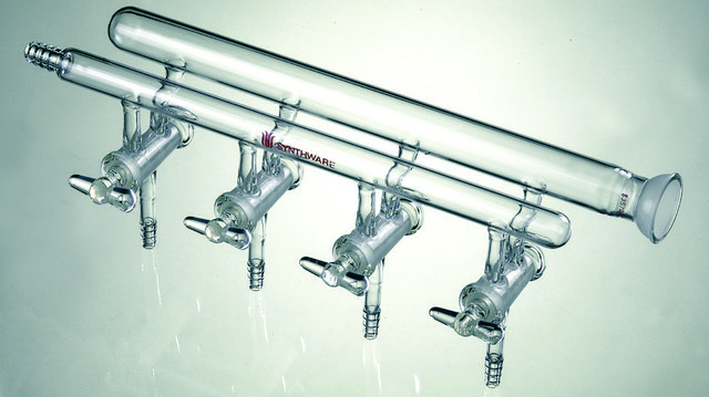 Synthware&#8482; double manifold with right-hand side SJ 35/20 joint joint: ST/NS 35/20, Ports: 4